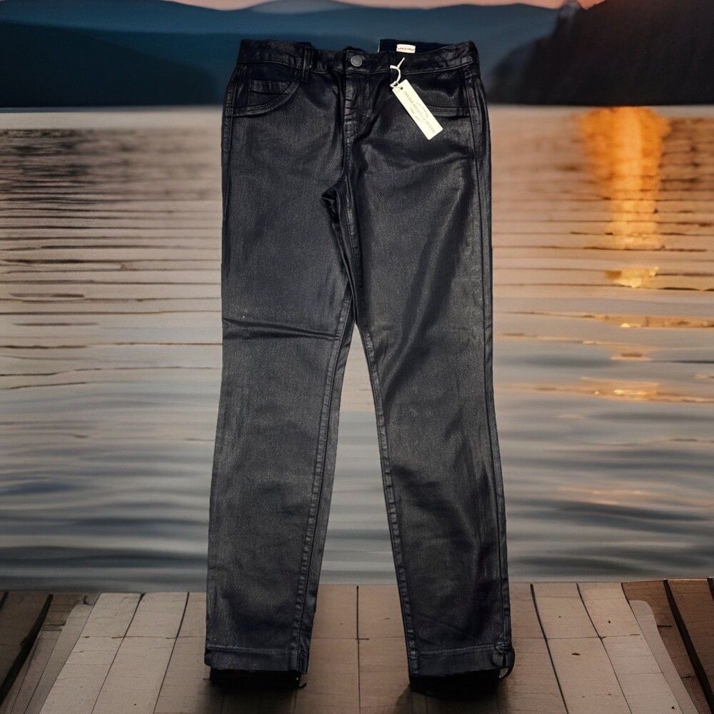 Divine Rights of Denim Ankle Crop Coated Jeans 28 (29x27) Ink Blue Stretch Women